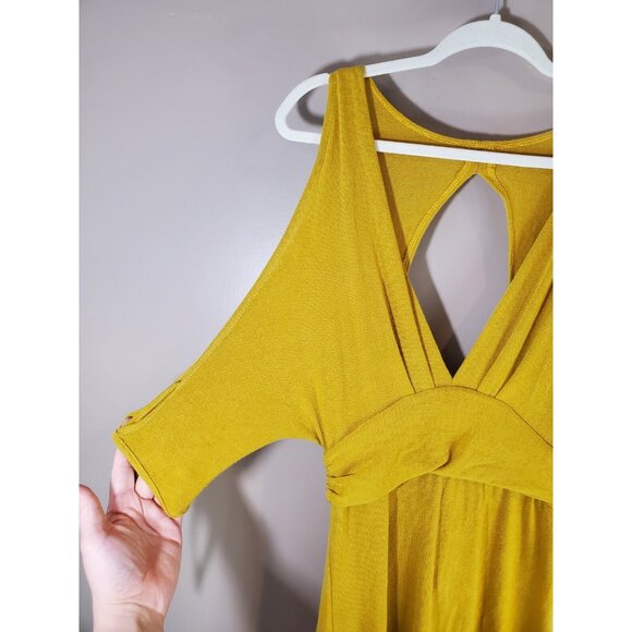 Muzzangbee Mustard Yellow Rayon Blend Backless Dress, Size L Slinky Preppy - Picture 2 of 11